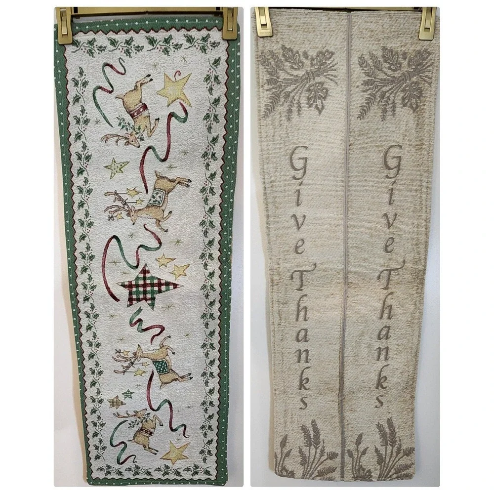 Reversible Tapestry Christmas & Thanksgiving Table Runner Festive Holiday Home